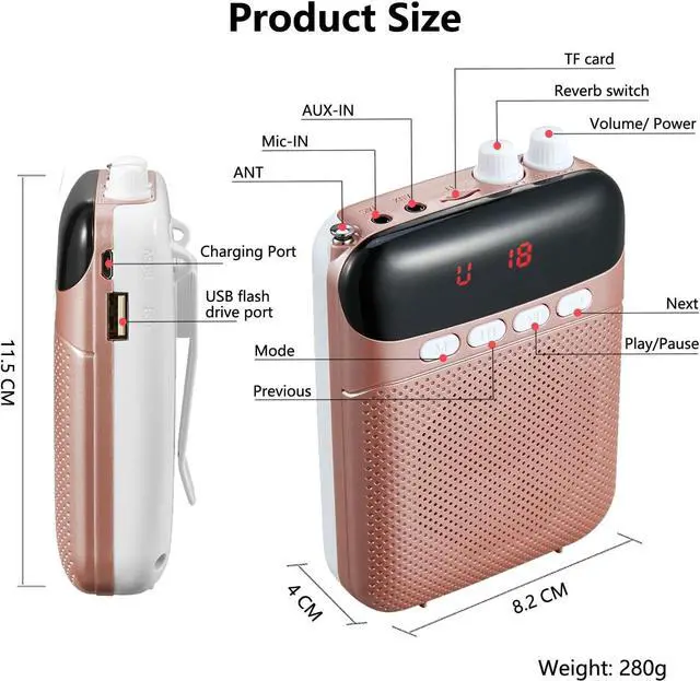 Alt view image 6 of 7 - Portable Voice Amplifier for Teachers,2400mAh Personal Amplifier Headset for Speaking Rechargeable PA System Microphone for Teachers/Training/Meeting/Tour Guide/Yoga/Classroom(Rose)