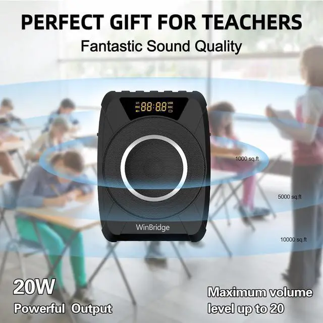 Alt view image 2 of 7 - 20W Bluetooth Voice Amplifier Wireless Microphone for Teachers, Portable Waterproof Voice Amplifier for Teaching, Speaking, Classroom, Personal Mic Headset and Speaker System M801