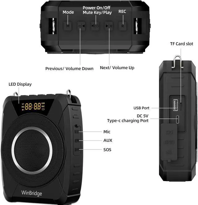 Alt view image 7 of 7 - 20W Bluetooth Voice Amplifier Wireless Microphone for Teachers, Portable Waterproof Voice Amplifier for Teaching, Speaking, Classroom, Personal Mic Headset and Speaker System M801