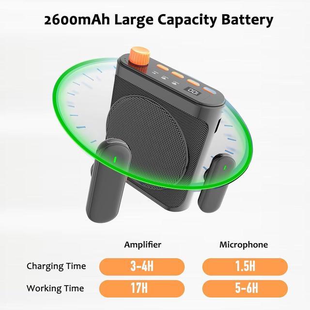 Alt view image 3 of 7 - Voice Amplifier with Magnetic Wireless Lavalier Microphone: Portable Voice Amplifier for Teachers with 2 Mic, Rechargeable Bluetooth Speaker System for Classroom, Yoga, Meetings, Speeches