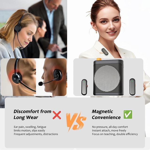 Alt view image 2 of 7 - Voice Amplifier with Magnetic Wireless Lavalier Microphone: Portable Voice Amplifier for Teachers with 2 Mic, Rechargeable Bluetooth Speaker System for Classroom, Yoga, Meetings, Speeches