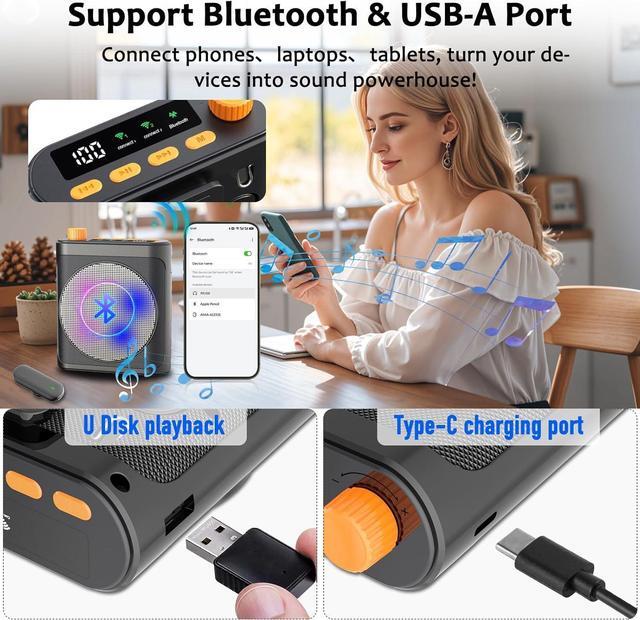 Alt view image 6 of 7 - Voice Amplifier with Magnetic Wireless Lavalier Microphone: Portable Voice Amplifier for Teachers with 2 Mic, Rechargeable Bluetooth Speaker System for Classroom, Yoga, Meetings, Speeches