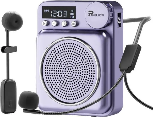 Main image of Wireless Voice Amplifier for Teachers, Original Voice Amplifier Wire Microphone with 2 Microphones, Portable Speaker Megaphone for Classroom, Training, Meeting, Instructors, Coaches, Games (Purple)