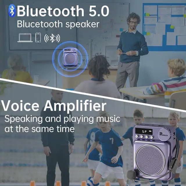 Alt view image 3 of 7 - Wireless Voice Amplifier for Teachers, Original Voice Amplifier Wire Microphone with 2 Microphones, Portable Speaker Megaphone for Classroom, Training, Meeting, Instructors, Coaches, Games (Purple)