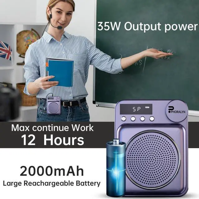 Alt view image 5 of 7 - Wireless Voice Amplifier for Teachers, Original Voice Amplifier Wire Microphone with 2 Microphones, Portable Speaker Megaphone for Classroom, Training, Meeting, Instructors, Coaches, Games (Purple)