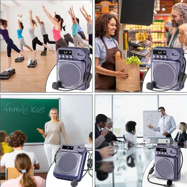 Alt view image 6 of 7 - Wireless Voice Amplifier for Teachers, Original Voice Amplifier Wire Microphone with 2 Microphones, Portable Speaker Megaphone for Classroom, Training, Meeting, Instructors, Coaches, Games (Purple)
