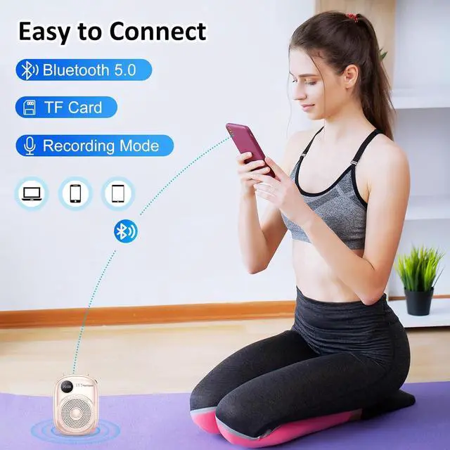 Alt view image 5 of 7 - Portable Voice Amplifier Wired Microphone and Speaker,PA System Voice Amplifier with Mic Headset for Teachers,Speech,Tour Guides,Coaches,Yoga, Fitness Instructors Bluetooth 5.0 TF Card-Pink