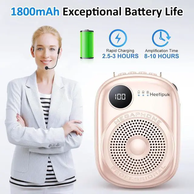 Alt view image 4 of 7 - Portable Voice Amplifier Wired Microphone and Speaker,PA System Voice Amplifier with Mic Headset for Teachers,Speech,Tour Guides,Coaches,Yoga, Fitness Instructors Bluetooth 5.0 TF Card-Pink