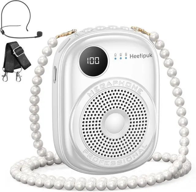 Main image of Portable Voice Amplifier Wired Microphone and Speaker,PA System Voice Amplifier with Mic Headset for Teachers,Speech,Tour Guides,Coaches,Yoga, Fitness Instructors Bluetooth 5.0 TF Card-White