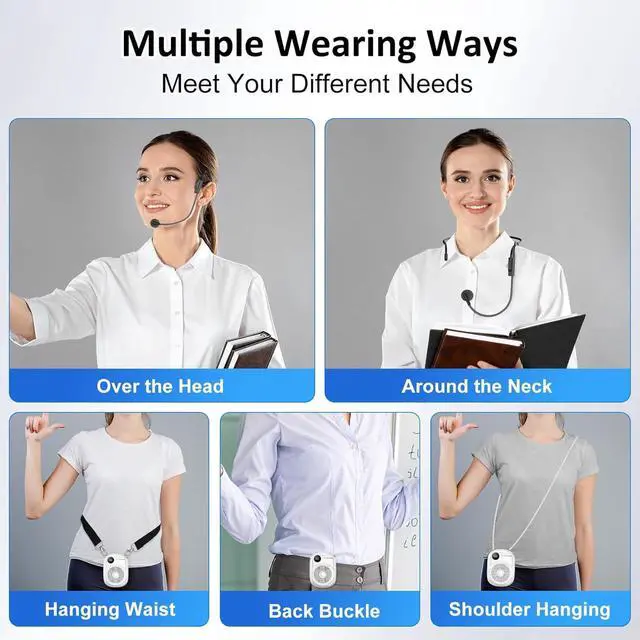 Alt view image 5 of 7 - Portable Voice Amplifier Wired Microphone and Speaker,PA System Voice Amplifier with Mic Headset for Teachers,Speech,Tour Guides,Coaches,Yoga, Fitness Instructors Bluetooth 5.0 TF Card-White