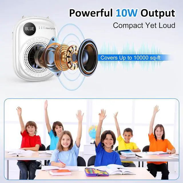 Alt view image 3 of 7 - Portable Voice Amplifier Wired Microphone and Speaker,PA System Voice Amplifier with Mic Headset for Teachers,Speech,Tour Guides,Coaches,Yoga, Fitness Instructors Bluetooth 5.0 TF Card-White
