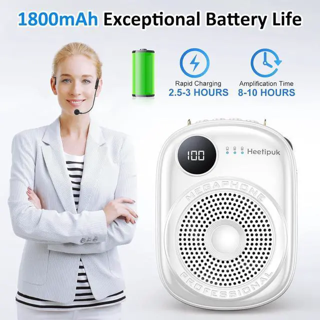 Alt view image 4 of 7 - Portable Voice Amplifier Wired Microphone and Speaker,PA System Voice Amplifier with Mic Headset for Teachers,Speech,Tour Guides,Coaches,Yoga, Fitness Instructors Bluetooth 5.0 TF Card-White