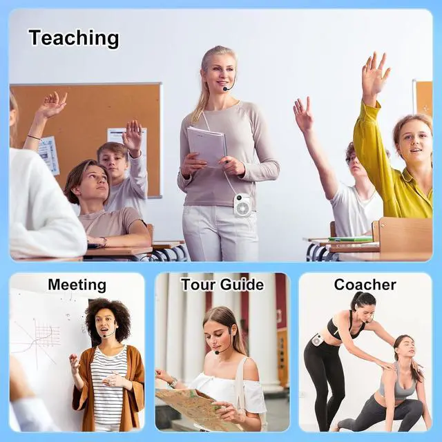 Alt view image 6 of 7 - Portable Voice Amplifier Wired Microphone and Speaker,PA System Voice Amplifier with Mic Headset for Teachers,Speech,Tour Guides,Coaches,Yoga, Fitness Instructors Bluetooth 5.0 TF Card-White