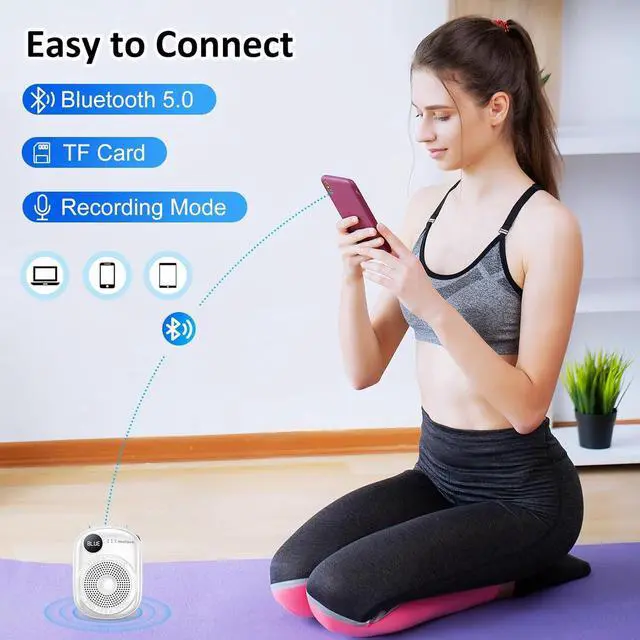 Alt view image 7 of 7 - Portable Voice Amplifier Wired Microphone and Speaker,PA System Voice Amplifier with Mic Headset for Teachers,Speech,Tour Guides,Coaches,Yoga, Fitness Instructors Bluetooth 5.0 TF Card-White