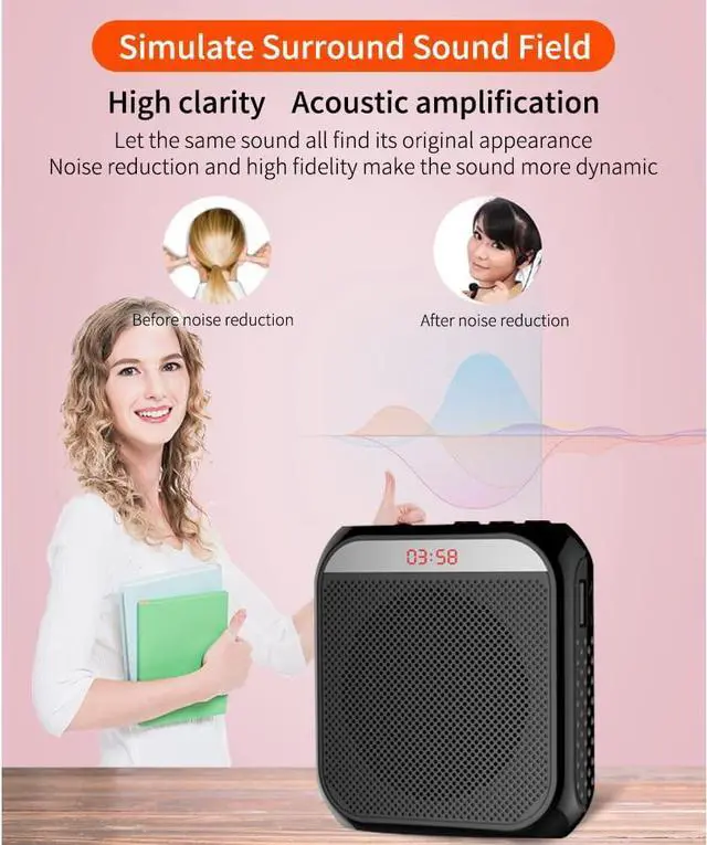 Alt view image 3 of 7 - Portable Amplifier, Rechargeable Teacher Microphone, MiNi Amplifier System, Classroom Microphone, Tour Guide, Yoga Outdoor
