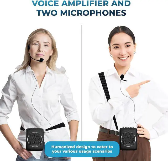 Alt view image 6 of 7 - Ultra Portable Voice Amplifier Microphone and Speaker Set - Mini Speaker with 2 Microphones, Rechargeable Amp with Lavalier/Headset Mic for Teachers, Classroom, Tour Guides -S309