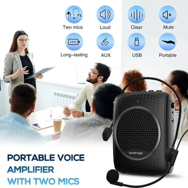 Alt view image 2 of 7 - Ultra Portable Voice Amplifier Microphone and Speaker Set - Mini Speaker with 2 Microphones, Rechargeable Amp with Lavalier/Headset Mic for Teachers, Classroom, Tour Guides -S309