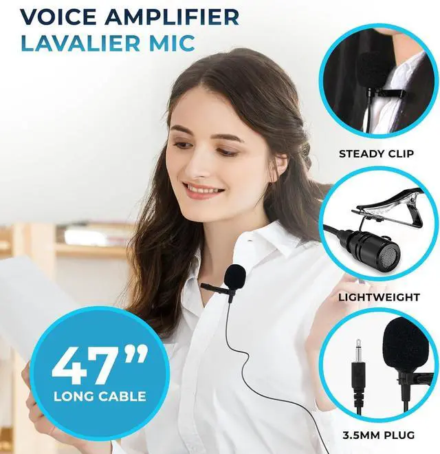 Alt view image 3 of 7 - Ultra Portable Voice Amplifier Microphone and Speaker Set - Mini Speaker with 2 Microphones, Rechargeable Amp with Lavalier/Headset Mic for Teachers, Classroom, Tour Guides -S309