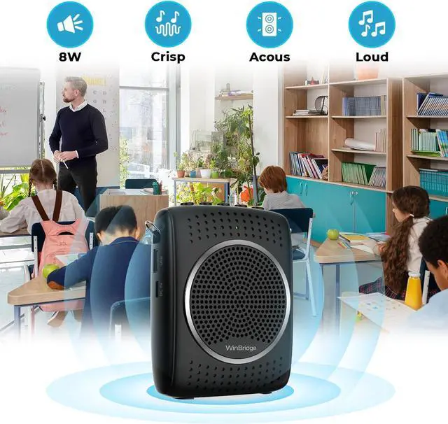 Alt view image 4 of 7 - Ultra Portable Voice Amplifier Microphone and Speaker Set - Mini Speaker with 2 Microphones, Rechargeable Amp with Lavalier/Headset Mic for Teachers, Classroom, Tour Guides -S309