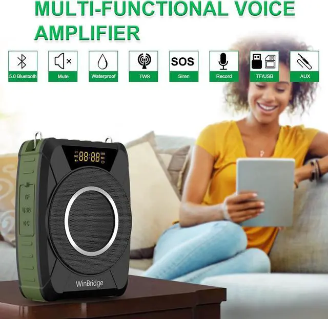 Alt view image 2 of 7 - Bluetooth 5.0 Voice Amplifier with Wireless Mic Headset, Waterproof Personal Microphone Wireless Voice Amplifier, 20W Loudly Portable Megaphone PA System for Teachers, Safety Drills, Outdoors Indoors