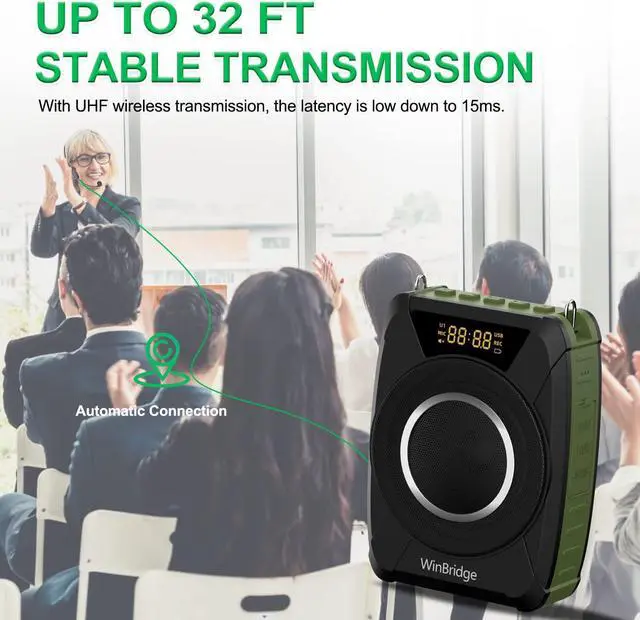 Alt view image 6 of 7 - Bluetooth 5.0 Voice Amplifier with Wireless Mic Headset, Waterproof Personal Microphone Wireless Voice Amplifier, 20W Loudly Portable Megaphone PA System for Teachers, Safety Drills, Outdoors Indoors