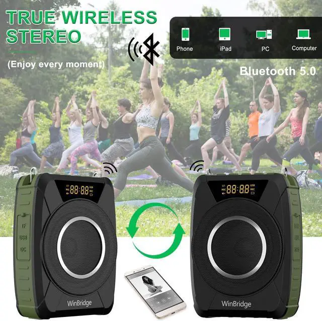 Alt view image 5 of 7 - Bluetooth 5.0 Voice Amplifier with Wireless Mic Headset, Waterproof Personal Microphone Wireless Voice Amplifier, 20W Loudly Portable Megaphone PA System for Teachers, Safety Drills, Outdoors Indoors