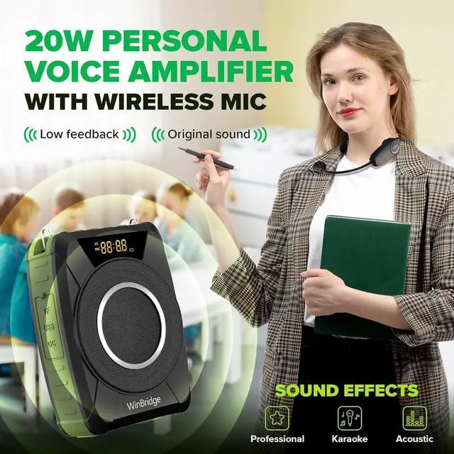 Alt view image 3 of 7 - Bluetooth 5.0 Voice Amplifier with Wireless Mic Headset, Waterproof Personal Microphone Wireless Voice Amplifier, 20W Loudly Portable Megaphone PA System for Teachers, Safety Drills, Outdoors Indoors