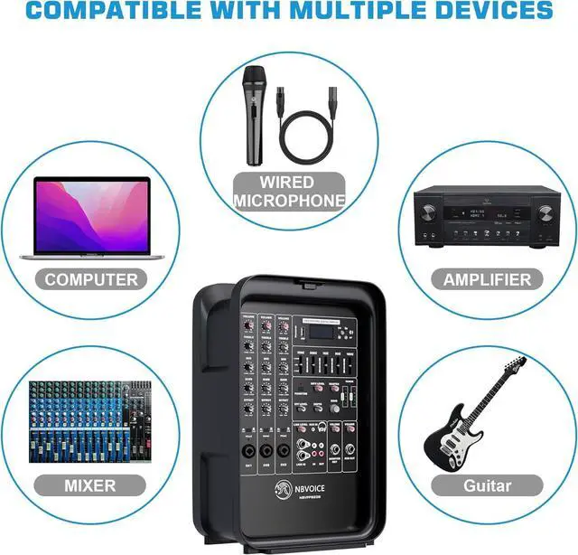 Alt view image 6 of 7 - Professional Portable All-in-One 2-Way PA System Suitcase-Style Design with 8-Channel Mixer and 2X Speaker Stands,Bluetooth, Microphone, Remote Control for Performances, Presentations