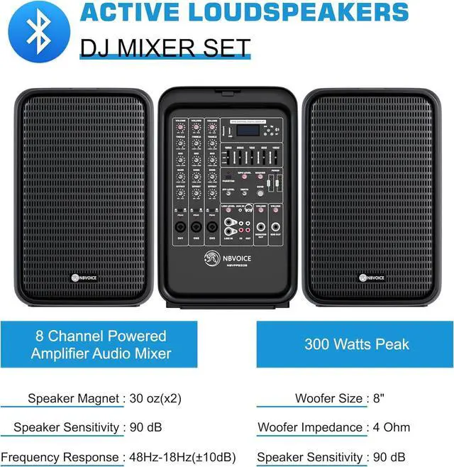Alt view image 3 of 7 - Professional Portable All-in-One 2-Way PA System Suitcase-Style Design with 8-Channel Mixer and 2X Speaker Stands,Bluetooth, Microphone, Remote Control for Performances, Presentations