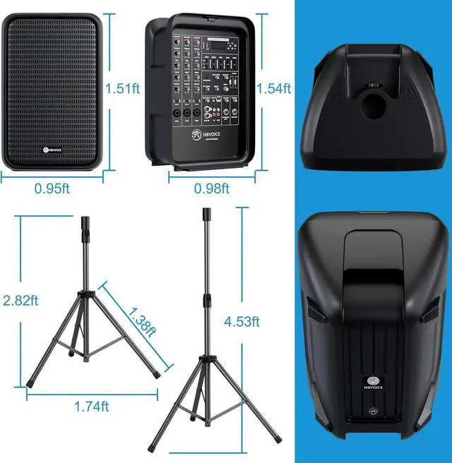 Alt view image 7 of 7 - Professional Portable All-in-One 2-Way PA System Suitcase-Style Design with 8-Channel Mixer and 2X Speaker Stands,Bluetooth, Microphone, Remote Control for Performances, Presentations