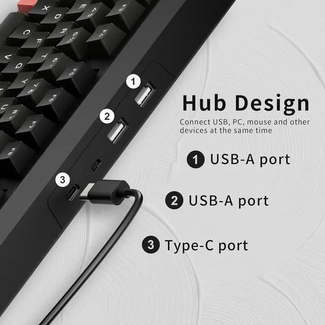 Alt view image 5 of 7 - XVX Wired 75% Retro Gaming Keyboard with 2 HUB Ports, M87 Pro Mechanical Keyboard with Customizable Switches, Compact Gamer RGB- Classic Black