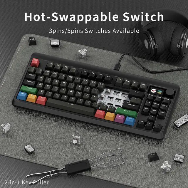 Alt view image 2 of 7 - XVX Wired 75% Retro Gaming Keyboard with 2 HUB Ports, M87 Pro Mechanical Keyboard with Customizable Switches, Compact Gamer RGB- Classic Black