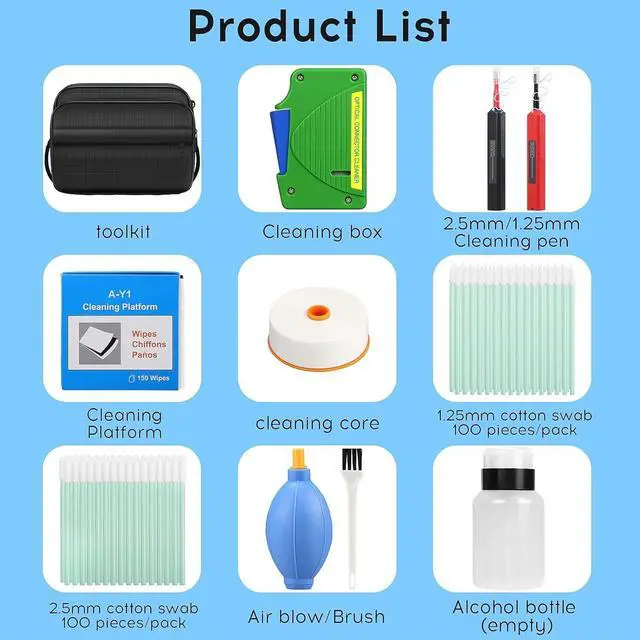 Alt view image 2 of 7 - 11 in 1 Fiber Optic Cleaning kit 1.25mm/2.5mm Interface Optical Cable Cleaner Tool with 550 Times Fiber Optic Cleaning Box and Replace core SC LC Cleaning Pen Cleaner Cotton swabs Set