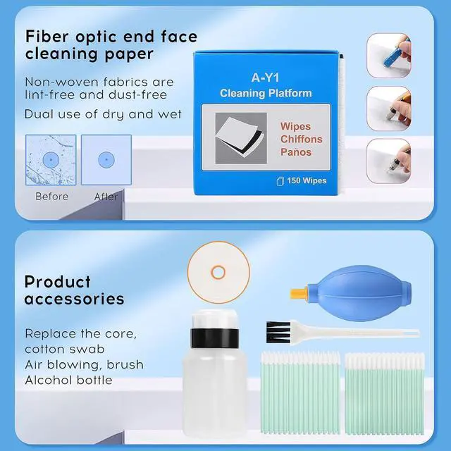 Alt view image 5 of 7 - 11 in 1 Fiber Optic Cleaning kit 1.25mm/2.5mm Interface Optical Cable Cleaner Tool with 550 Times Fiber Optic Cleaning Box and Replace core SC LC Cleaning Pen Cleaner Cotton swabs Set