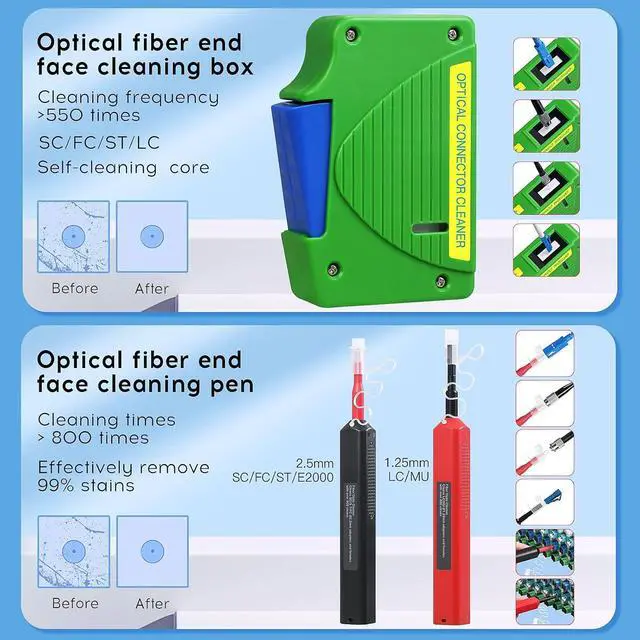 Alt view image 4 of 7 - 11 in 1 Fiber Optic Cleaning kit 1.25mm/2.5mm Interface Optical Cable Cleaner Tool with 550 Times Fiber Optic Cleaning Box and Replace core SC LC Cleaning Pen Cleaner Cotton swabs Set