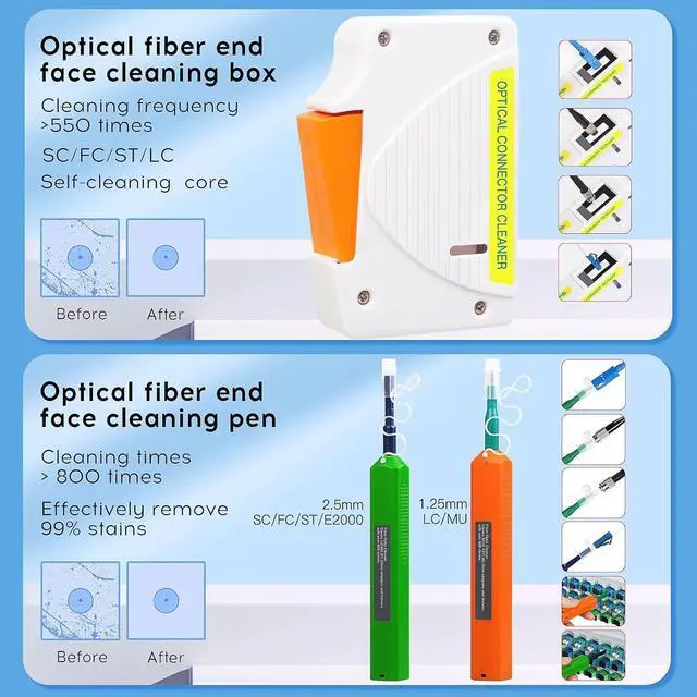 Alt view image 4 of 7 - 11 Piece kit Fiber Optic Cleaning kit SC LC Cleaning Pen 1.25mm/2.5mm Interface Optical Cable Cleaner Tool with 550 Times Fiber Optic Cleaning Box and Replace core Cleaner Cotton swabs Set