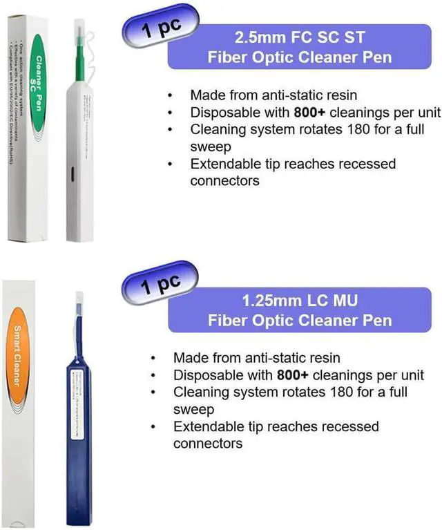 Alt view image 5 of 7 - Fiber Optic Cleaning Kit Fiber Optic FTTH Cleaner Tools with 1.25mm / 2.5mm Fiber Optic Cleaner Pens and Cleaning Sticks Wipes for Cleaning FC SC ST LC MU Connectors