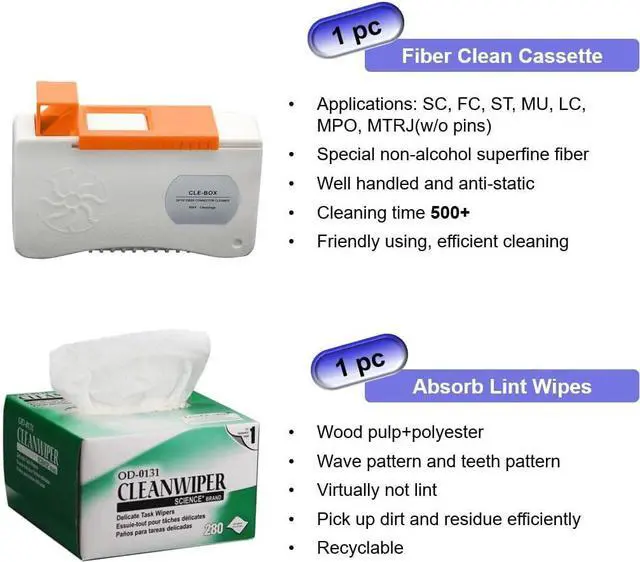 Alt view image 4 of 7 - Fiber Optic Cleaning Kit Fiber Optic FTTH Cleaner Tools with 1.25mm / 2.5mm Fiber Optic Cleaner Pens and Cleaning Sticks Wipes for Cleaning FC SC ST LC MU Connectors