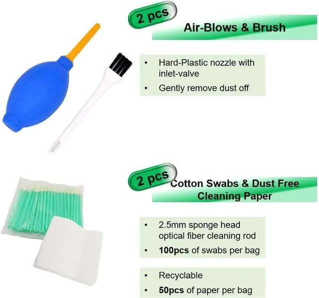 Alt view image 6 of 7 - Fiber Optic Cleaning Kit FTTH Optical Fiber Cleaner Tools with Fiber Cleaning Cassette for FC SC ST LC MU Connectors, 1.25mm/2.5mm Fiber Cleaner Pens, Cleaning Swabs Wipes