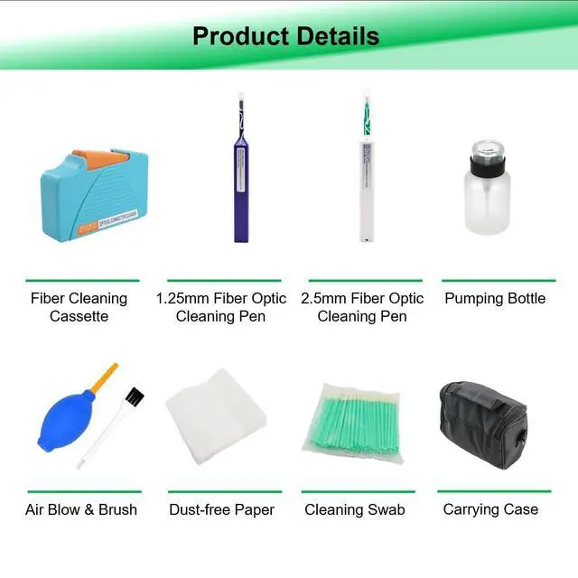 Alt view image 2 of 7 - Fiber Optic Cleaning Kit FTTH Optical Fiber Cleaner Tools with Fiber Cleaning Cassette for FC SC ST LC MU Connectors, 1.25mm/2.5mm Fiber Cleaner Pens, Cleaning Swabs Wipes