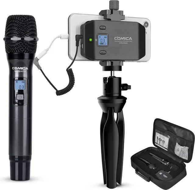 Main image of Wireless Microphone System, 6 Channels Handheld Interview Microphone with Flexible Combination Grip for Smartphone, Camera, Perfect for YouTube, Interview, Video Conference, Podcast