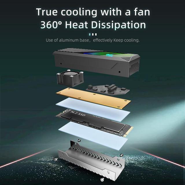 Alt view image 2 of 7 - M.2 2280 ARGB Hard Drive Heatsink Cooling M2.2280 SSD Cooler With Fan 5V 3Pin Addressable RGB Sync Multi Mainboard Efficient Heat Dissipation SSD Radiator - White