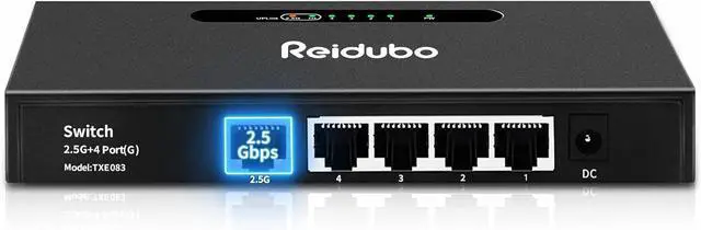 2.5G Uplink Ethernet Splitter, 2.5Gb Uplink Port & 4×1000Mbps Ethernet Port, Home Multi-Gigabit Network Hub Switch, Unmanaged Plug & Play, Metal Case, Desktop/Wall-Mount