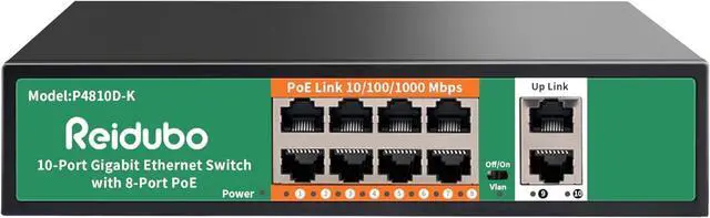 Main image of 8 Port Gigabit PoE Switch with 2 Gigabit Uplink,1000Mbps PoE Ethernet Unmanaged Network Switch,120W, Plug & Play, VLAN, Suitable for Access Point-AP and PoE Surveillance Camera
