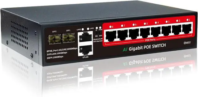 Main image of 8-Port Gigabit PoE Switch | 2×Gigabit Uplinks + 2×1.25G SFP, AI VLAN Mode, 802.3af/at@120W, Unmanaged Metal Plug & Play (Desktop/Wall Mount)