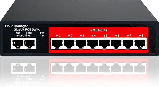 Main image of 10-Port Gigabit Managed PoE Switch, 8 PoE+ Ports@120W, 2 Uplink Ports, VLAN, PoE Scheduler, Fanless, Plug and Play, Sturdy Metal, Desktop and Wall-Mount