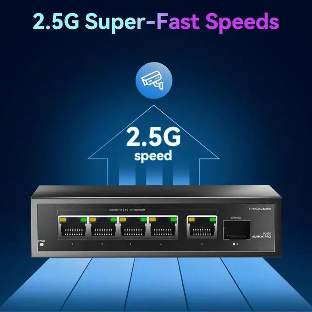 Alt view image 3 of 7 - 6 Port 2.5Gb Unmanaged Ethernet Switch with 5* 2.5G Base-T Ports, 1*10G SFP Ports, 60Gbps Switching Capacity Compatible with 100/1000/2500Mbps Plug and Play