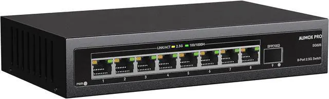 Main image of 9 Port 2.5Gb Unmanaged Ethernet Switch with 8* 2.5G Base-T Ports, 1*10G SFP Ports, AUMOX PRO 60Gbps Switching Capacity Compatible with 100/1000/2500Mbps Plug and Play