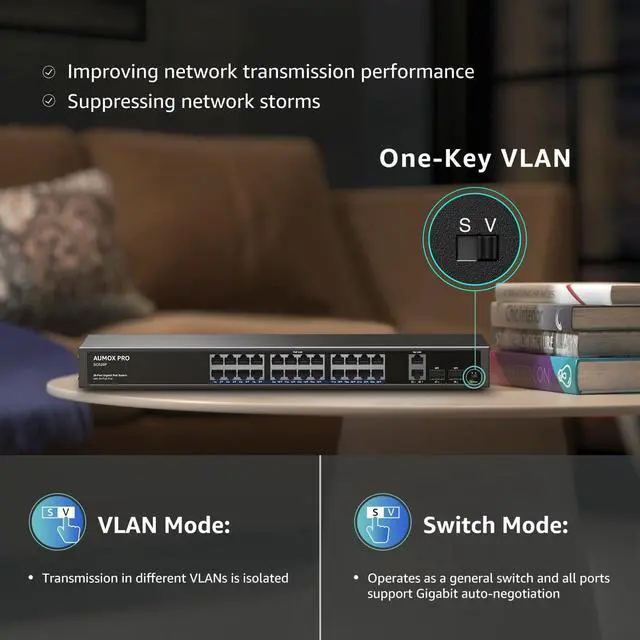 Alt view image 5 of 7 - 24 Port Gigabit PoE Switch,28 Port PoE with 2 x Uplink Gigabit Ports, 2 x 1G SFP Slots 400W SG528P ,Plug and Play,Metal Case Desktop, Wall Mount or Rackmount Network Switch,802.3af/at
