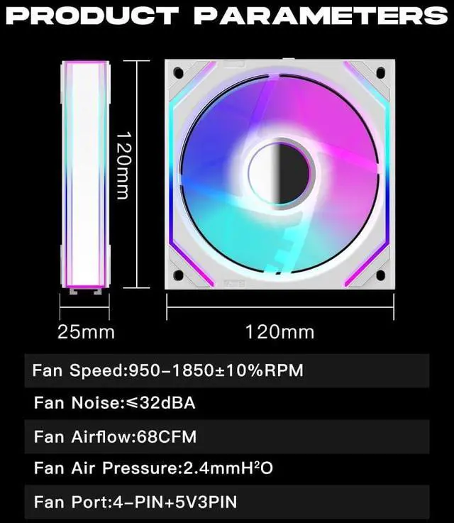 Alt view image 2 of 7 - 3 Pack - UNI Fan 120mm White Edition Infinity Mirror Module Daisy-Chain ARGB PWM Case Fan 120mm Triple Pack Suitable for Computer Case & CPU Cooling